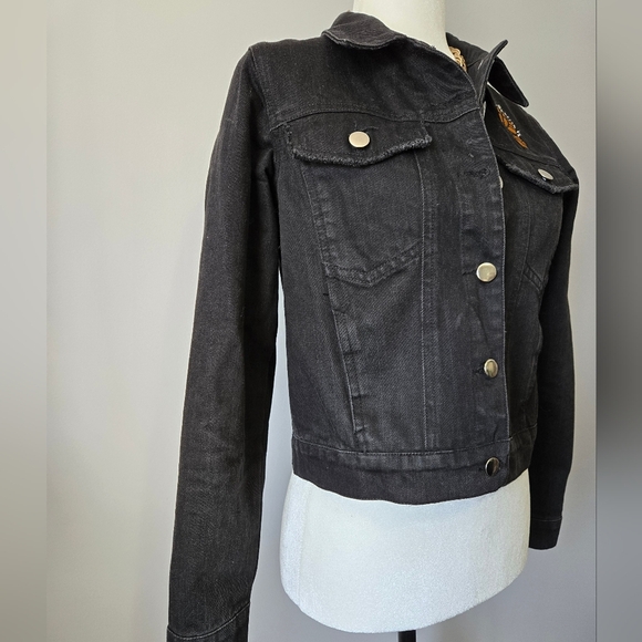 VALFRE Black Denim Jacket with Butterfly Back. Size Small - Picture 6 of 16